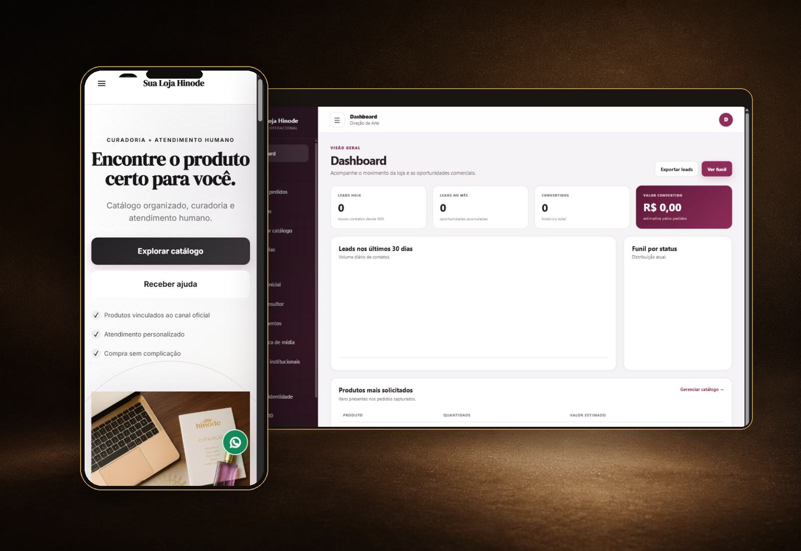 Loja virtual e painel administrativo da plataforma Sua Loja Hinode